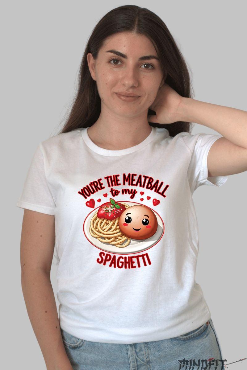 Tricou Valentine's Day Cuplu - You-re The Meatball To My Spaghetti dama alb