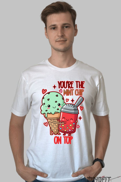 Tricou Valentine's Day Cuplu - You-re The Mint Chip On Top barbat alb