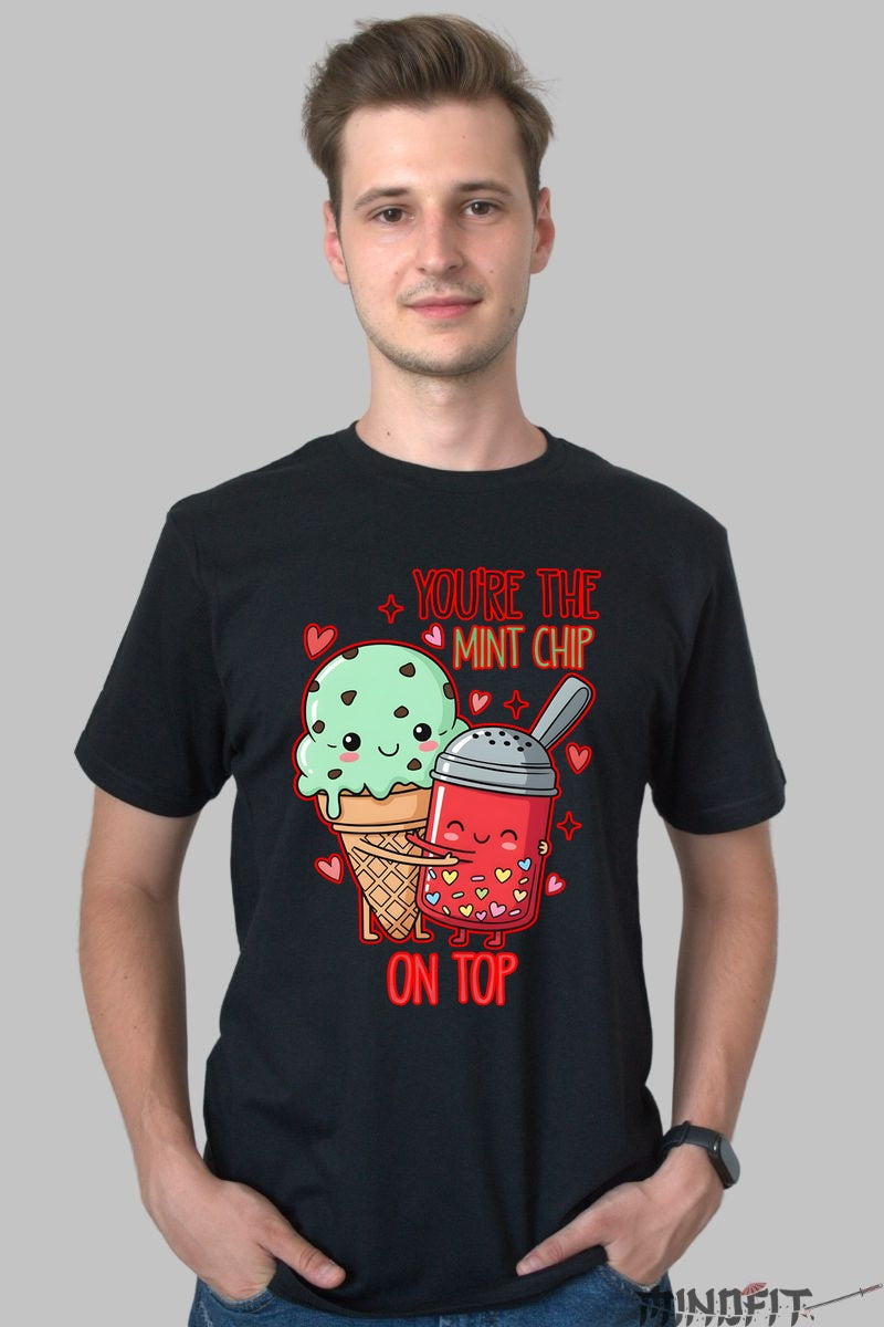 Tricou Valentine's Day Cuplu - You-re The Mint Chip On Top barbat negru