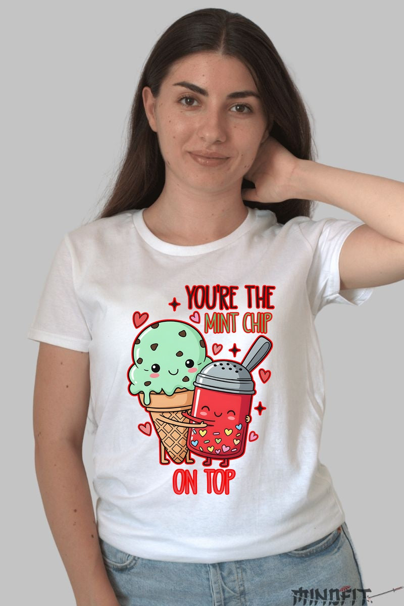 Tricou Valentine's Day Cuplu - You-re The Mint Chip On Top dama alb