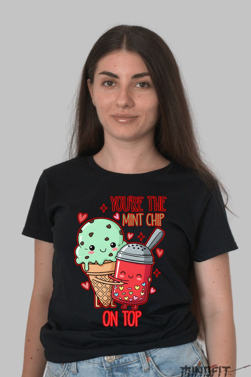 Tricou Valentine's Day Cuplu - You-re The Mint Chip On Top dama negru