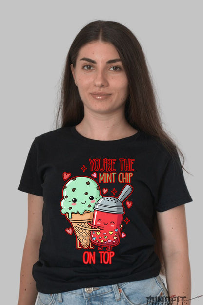 Tricou Valentine's Day Cuplu - You-re The Mint Chip On Top dama negru