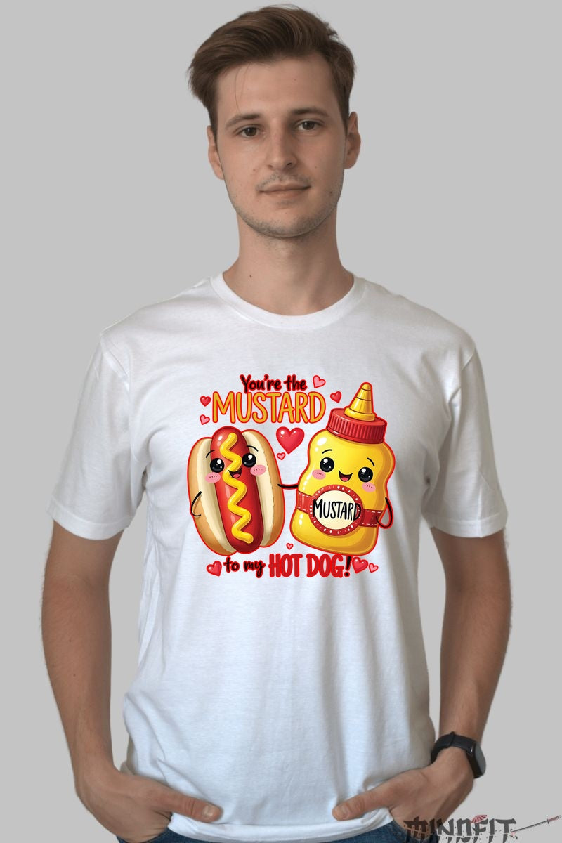 Tricou Valentine's Day Cuplu - You're The Mustard To My Hot Dog barbat alb