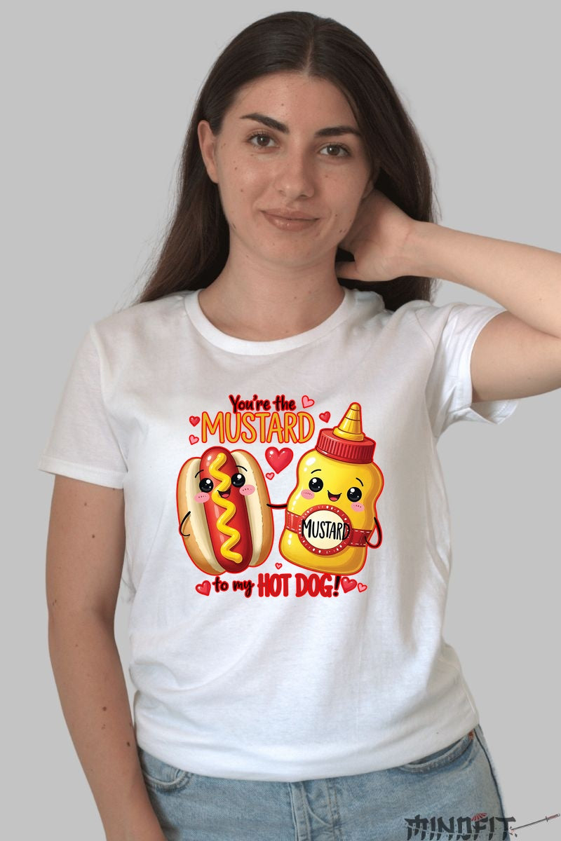Tricou Valentine's Day Cuplu - You're The Mustard To My Hot Dog dama alb