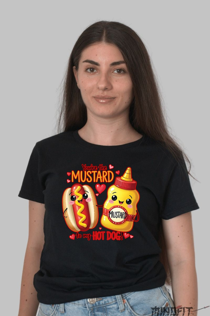 Tricou Valentine's Day Cuplu - You're The Mustard To My Hot Dog dama negru