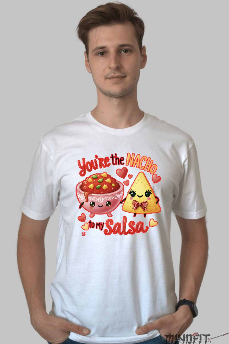 Tricou Valentine's Day Cuplu - You're The Nacho To My Salsa barbat alb