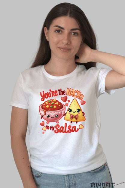 Tricou Valentine's Day Cuplu - You're The Nacho To My Salsa dama alb