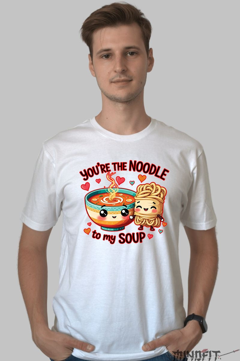 Tricou Valentine's Day Cuplu - You-re The Noodle To My Soup barbat alb