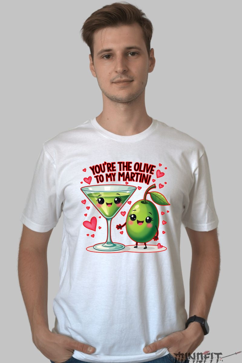 Tricou Valentine's Day Cuplu - You're The Olive To My Martini barbat alb