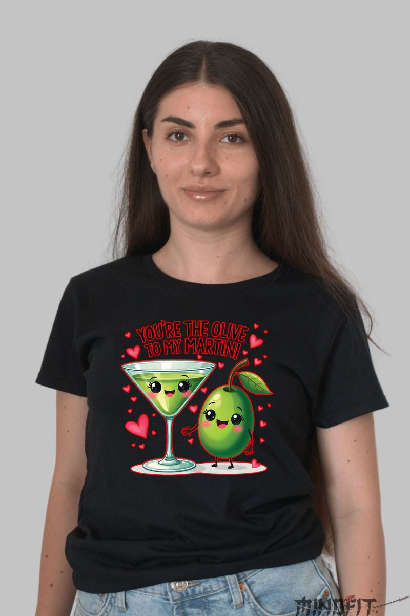Tricou Valentine's Day Cuplu - You're The Olive To My Martini dama negru