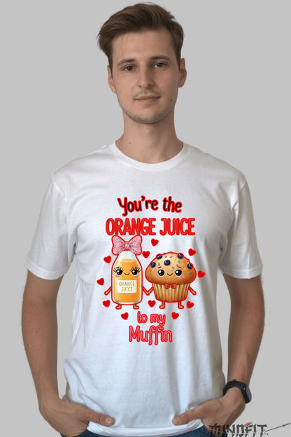 Tricou Valentine's Day Cuplu - You-re The Orange Juice To My Muffin barbat alb