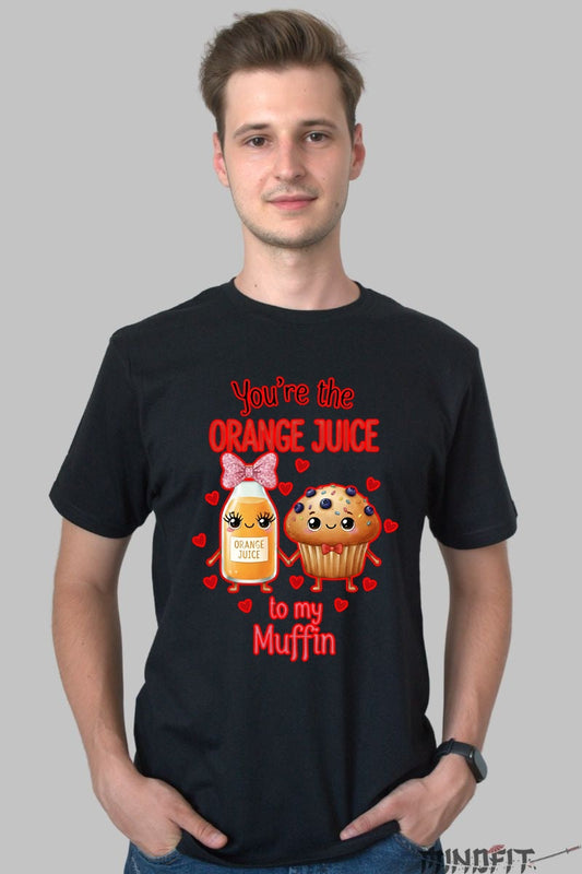 Tricou Valentine's Day Cuplu - You-re The Orange Juice To My Muffin barbat negru