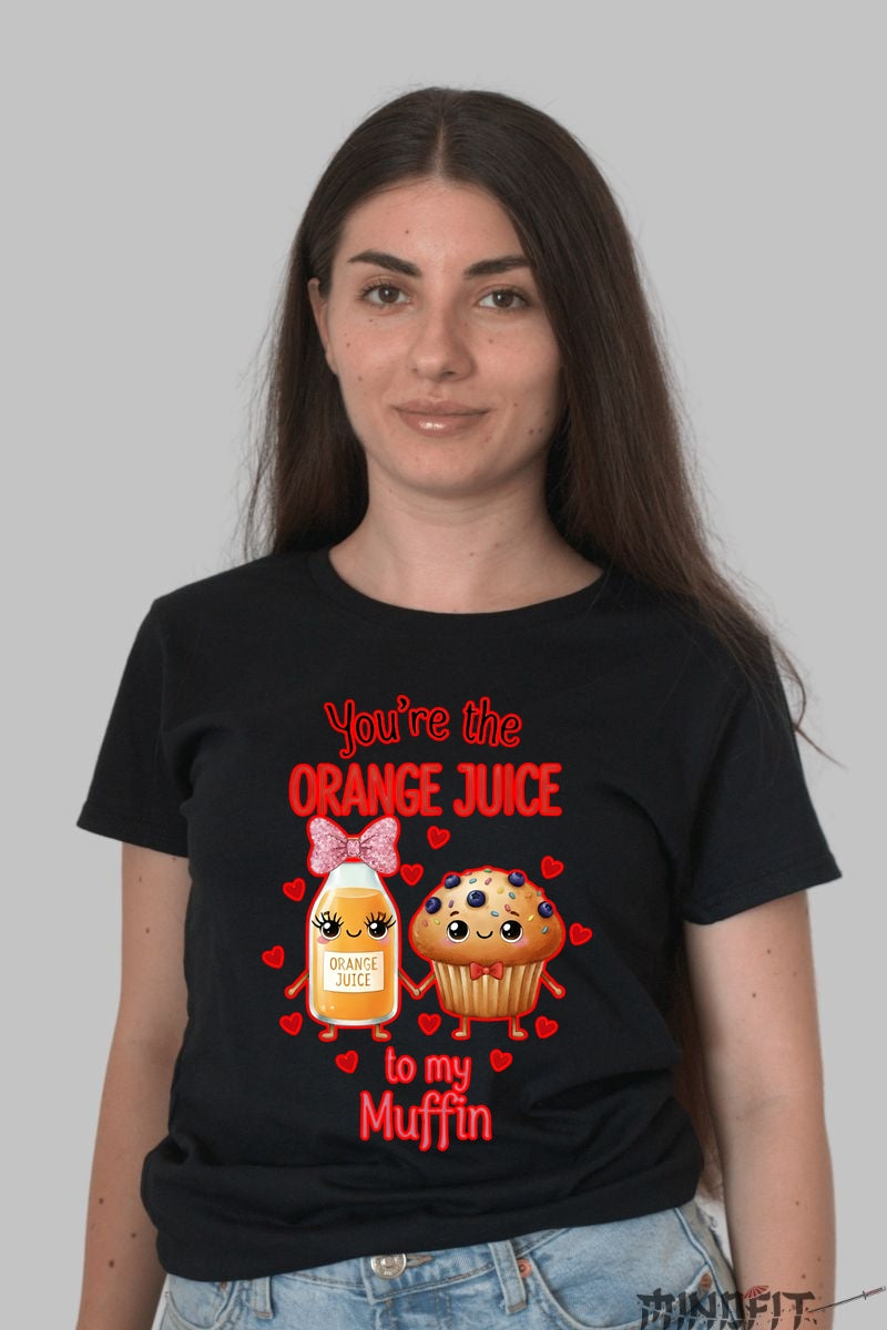 Tricou Valentine's Day Cuplu - You-re The Orange Juice To My Muffin dama negru