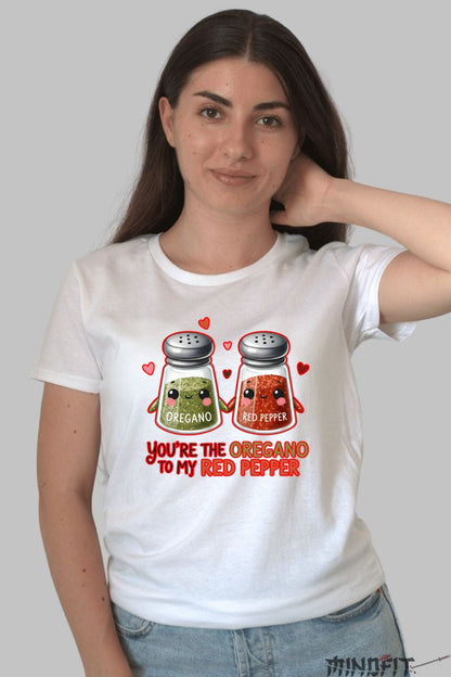 Tricou Valentine's Day Cuplu - You're The Oregano To My Red Pepper dama alb