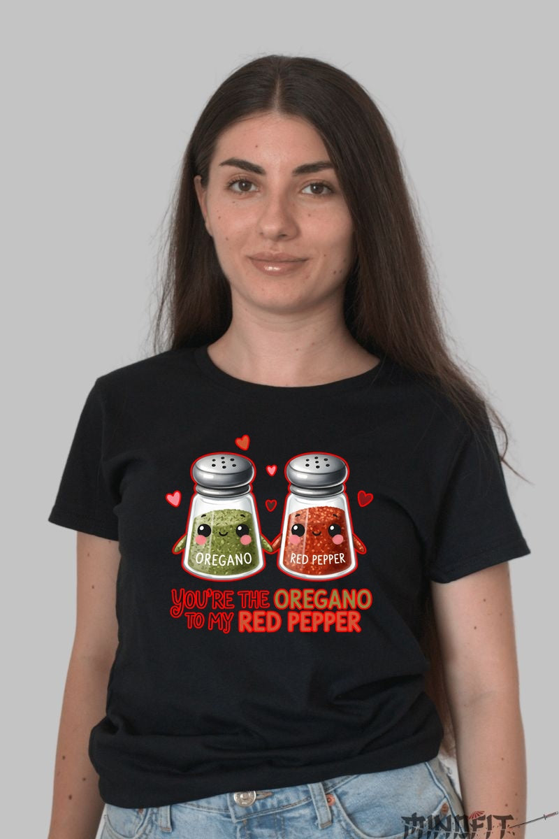 Tricou Valentine's Day Cuplu - You're The Oregano To My Red Pepper dama negru