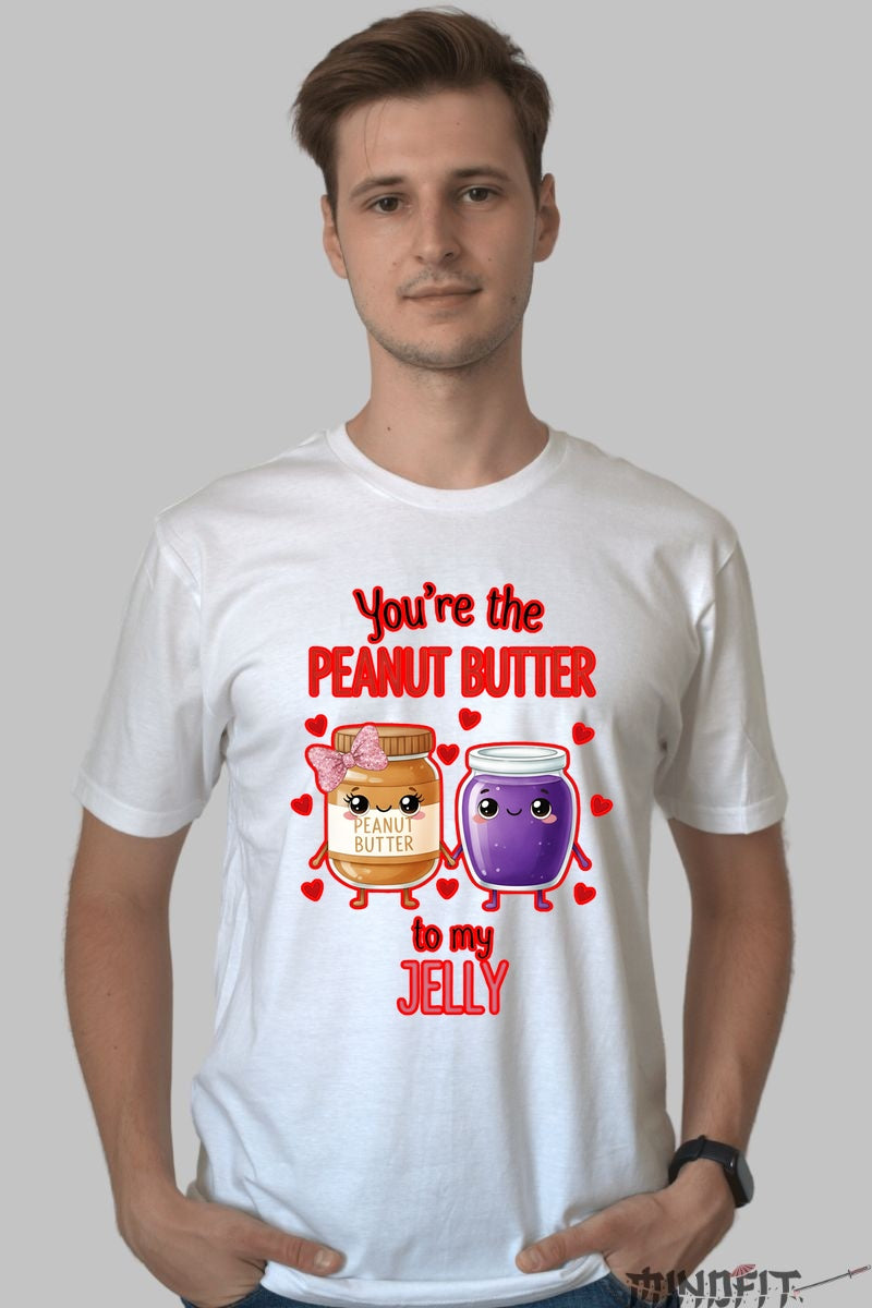Tricou Valentine's Day Cuplu - You're The Peanut Butter To My Jelly barbat alb