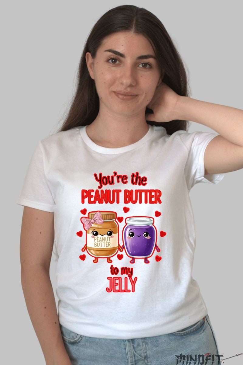 Tricou Valentine's Day Cuplu - You're The Peanut Butter To My Jelly dama alb