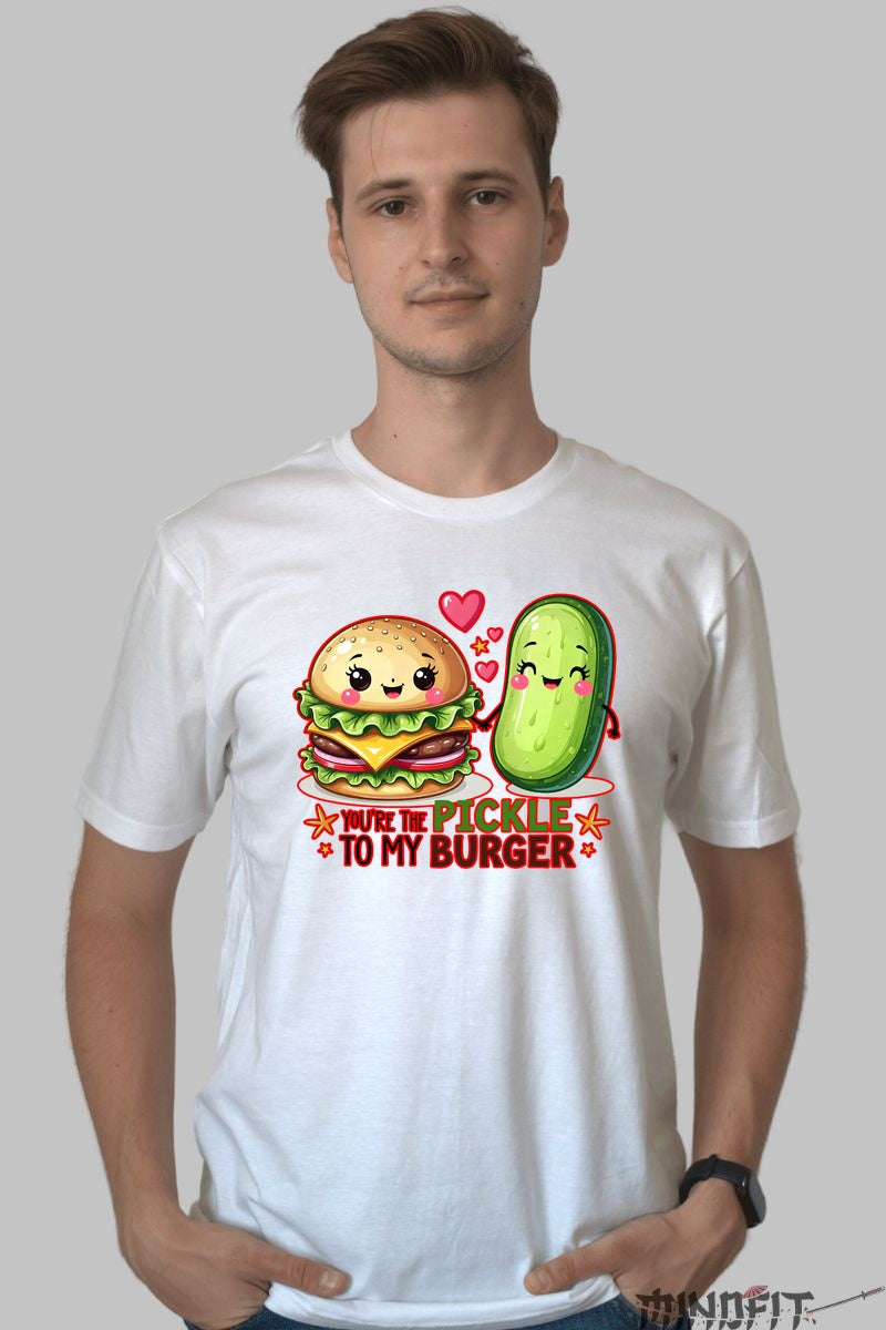 Tricou Valentine's Day Cuplu - You're The Pickle To My Burger barbat alb