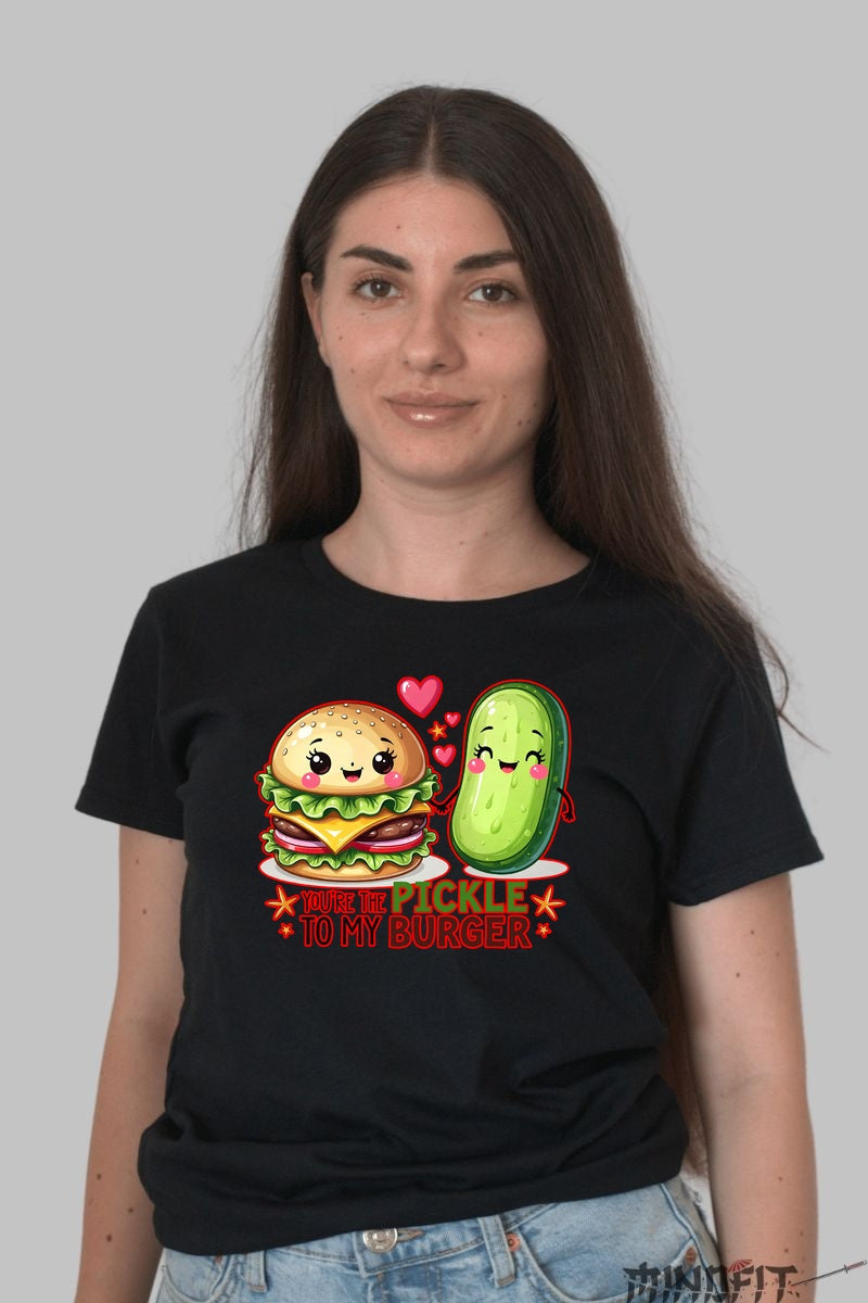 Tricou Valentine's Day Cuplu - You're The Pickle To My Burger dama negru