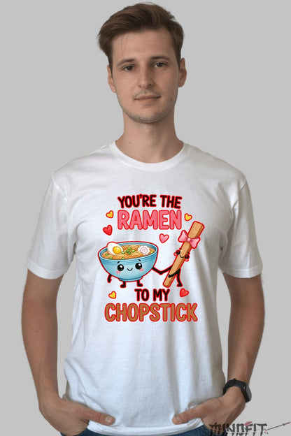 Tricou Valentine's Day Cuplu - You-re The Ramen To My Chopstick barbat alb