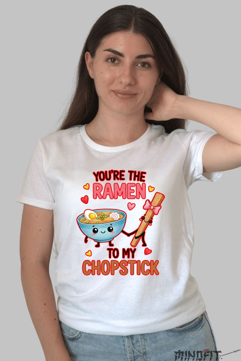 Tricou Valentine's Day Cuplu - You-re The Ramen To My Chopstick dama alb