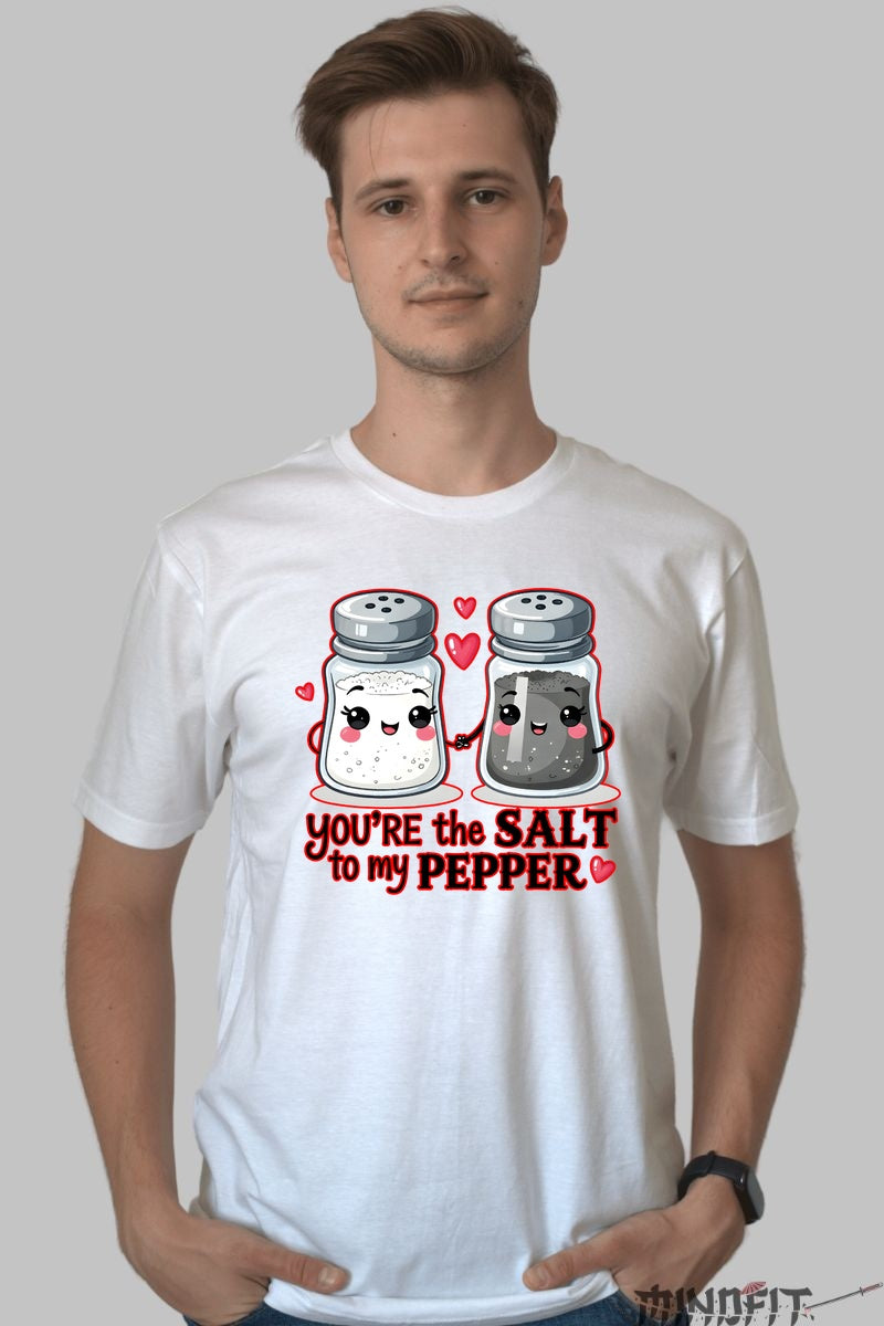 Tricou Valentine's Day Cuplu - You-re The Salt To My Pepper barbat alb