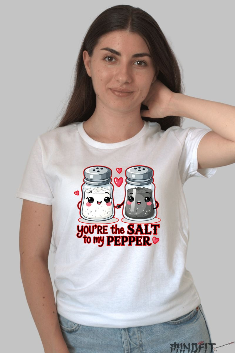 Tricou Valentine's Day Cuplu - You-re The Salt To My Pepper dama alb