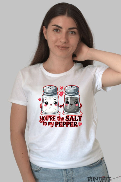 Tricou Valentine's Day Cuplu - You-re The Salt To My Pepper dama alb
