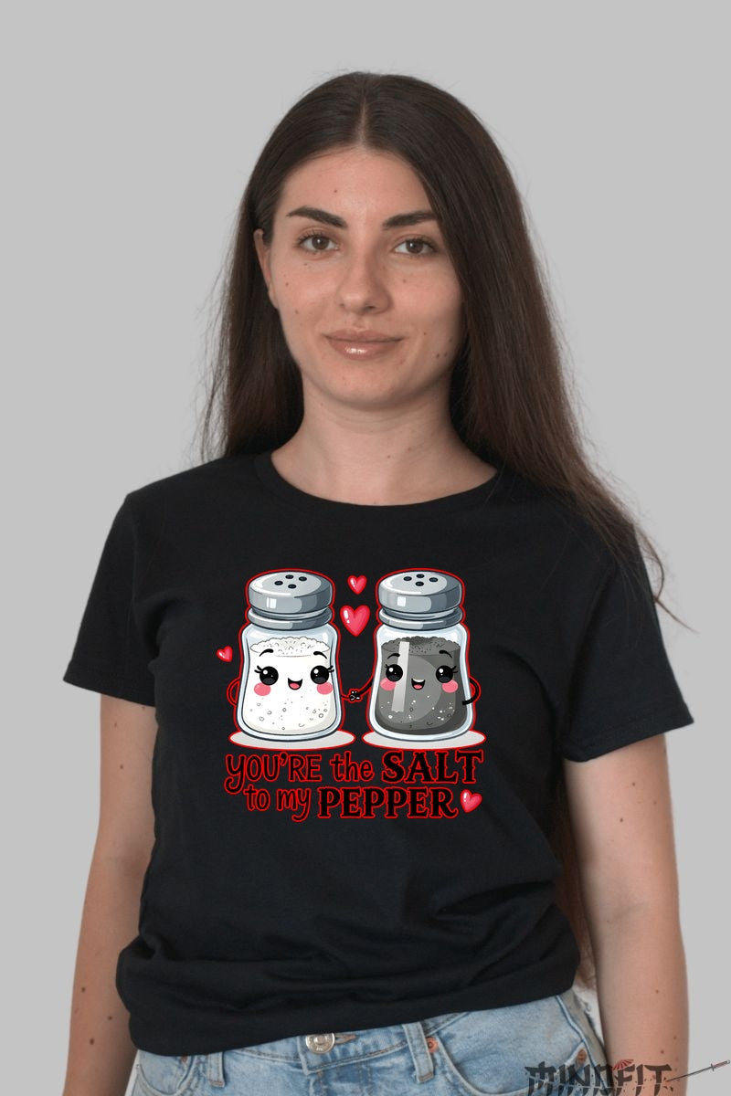 Tricou Valentine's Day Cuplu - You-re The Salt To My Pepper dama negru