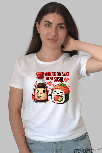 Tricou Valentine's Day Cuplu - You're The Soy Sauce To My Sushi dama alb