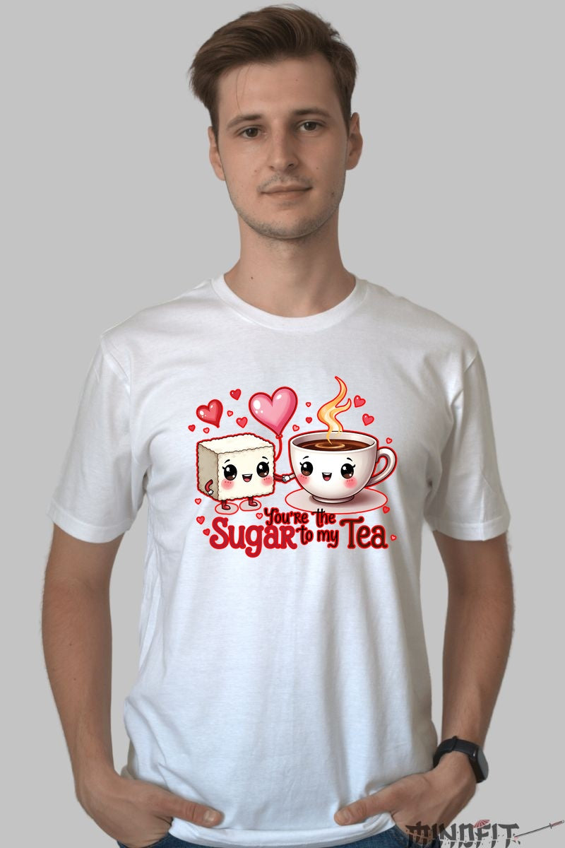 Tricou Valentine's Day Cuplu - You-re The Sugar To My Tea barbat alb