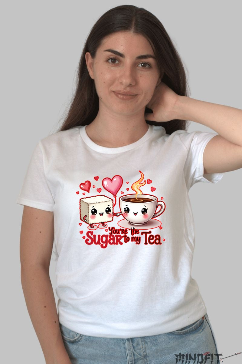 Tricou Valentine's Day Cuplu - You-re The Sugar To My Tea dama alb