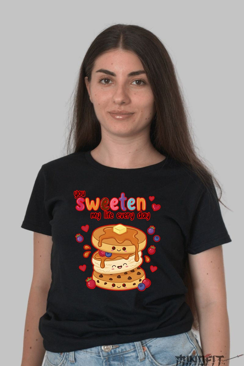 Tricou Valentine's Day Cuplu - You Sweeten My Life Every Day dama negru