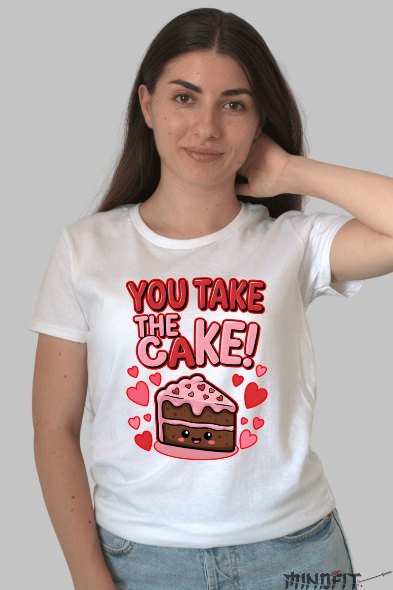 Tricou Valentine's Day Cuplu - You Take The Cake dama alb