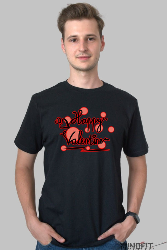Tricou Valentine's Day - Happy Valentine in Stil Urban barbat negru