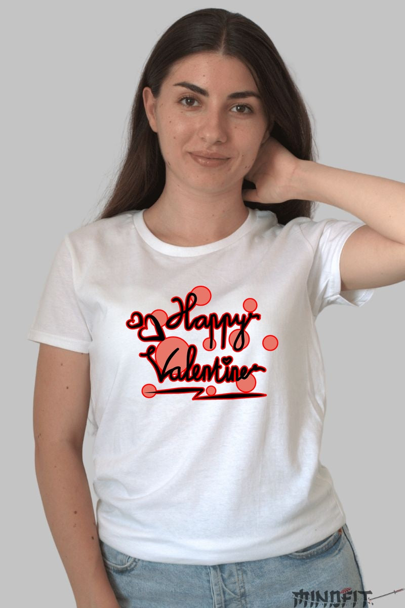 Tricou Valentine's Day - Happy Valentine in Stil Urban dama alb
