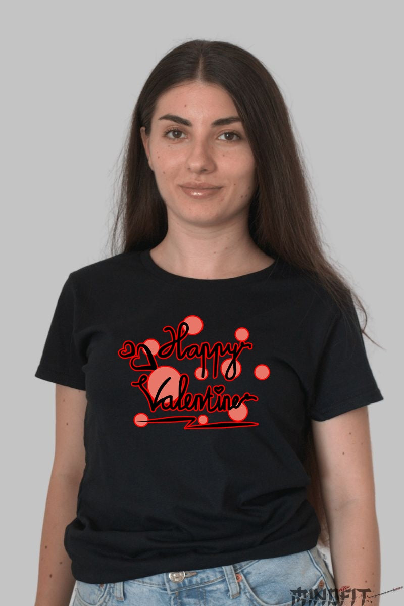 Tricou Valentine's Day - Happy Valentine in Stil Urban dama negru