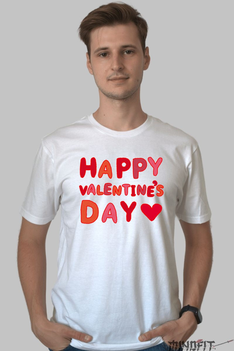 Tricou Valentine's Day - Happy Valentine's Day Cu Inima barbat alb
