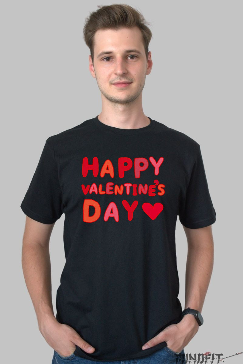 Tricou Valentine's Day - Happy Valentine's Day Cu Inima barbat negru