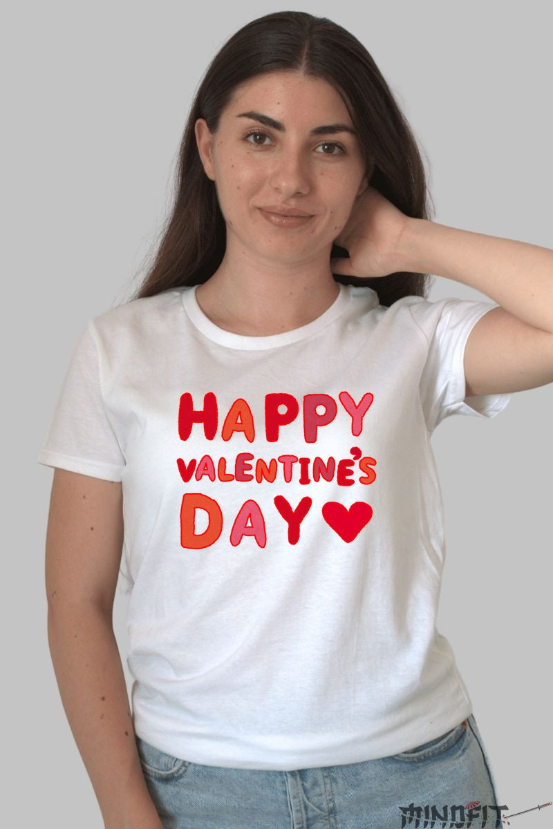 Tricou Valentine's Day - Happy Valentine's Day Cu Inima dama alb