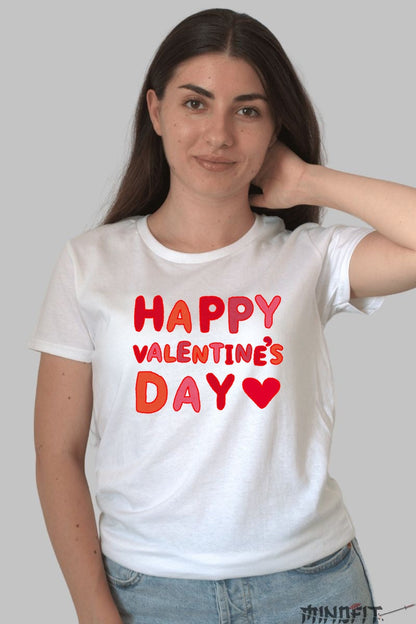 Tricou Valentine's Day - Happy Valentine's Day Cu Inima dama alb