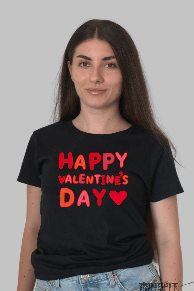 Tricou Valentine's Day - Happy Valentine's Day Cu Inima dama negru