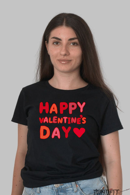Tricou Valentine's Day - Happy Valentine's Day Cu Inima dama negru