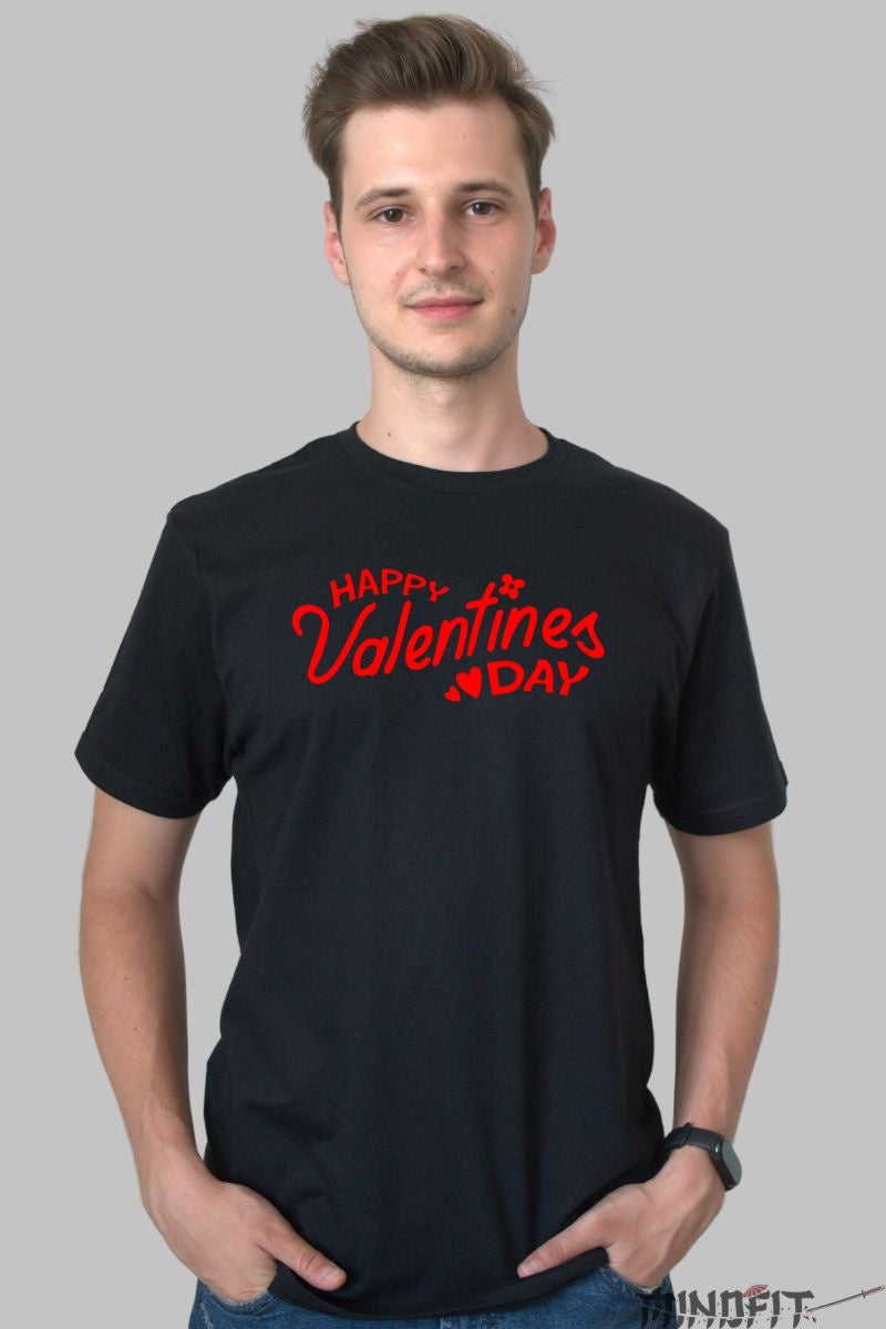 Tricou Valentine's Day - Happy Valentine's Day Cu Inima si Flori barbat negru