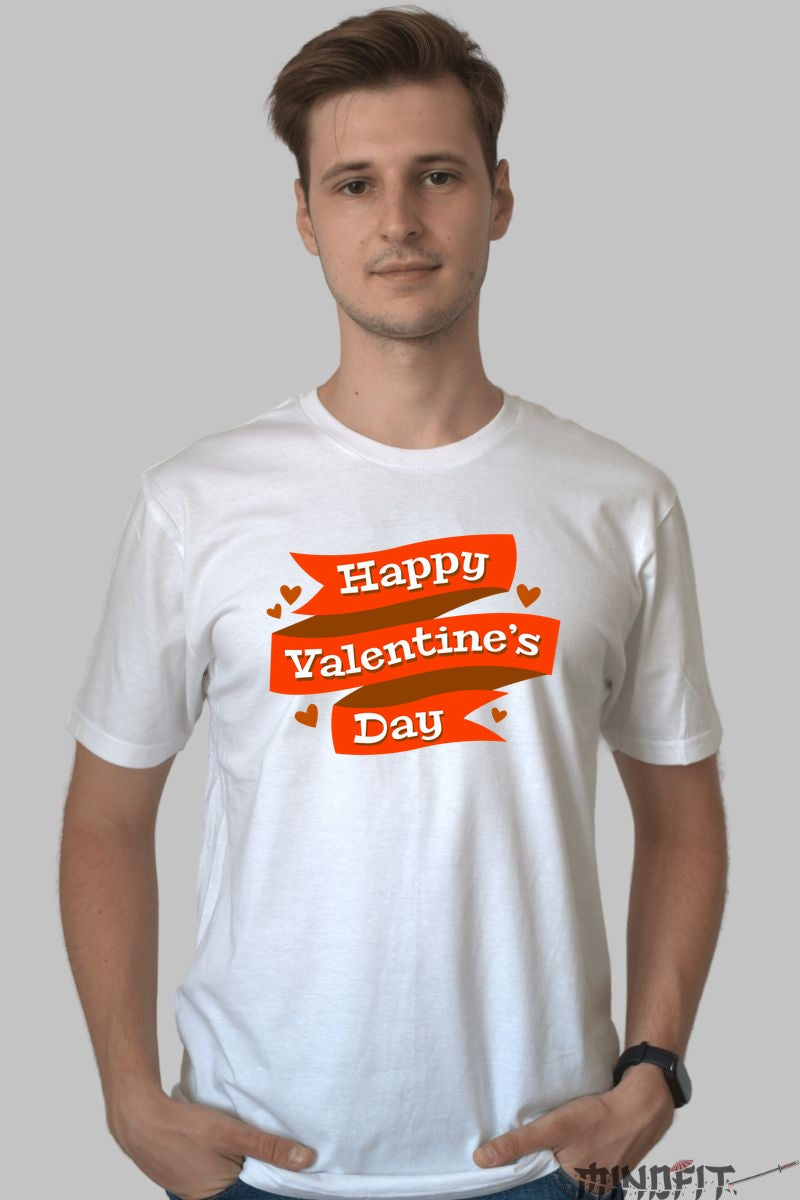 Tricou Valentine's Day - Happy Valentine's Day Cu Inimi barbat alb
