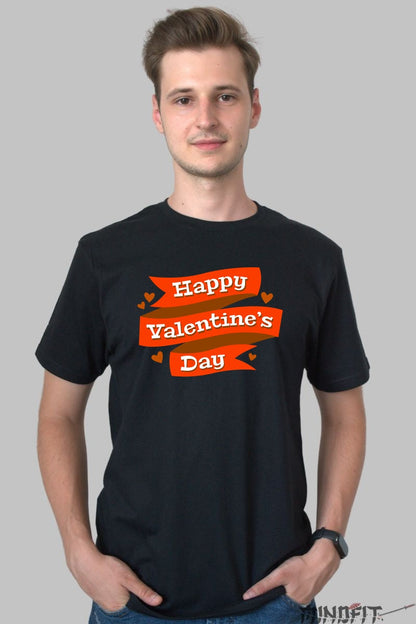 Tricou Valentine's Day - Happy Valentine's Day Cu Inimi barbat negru