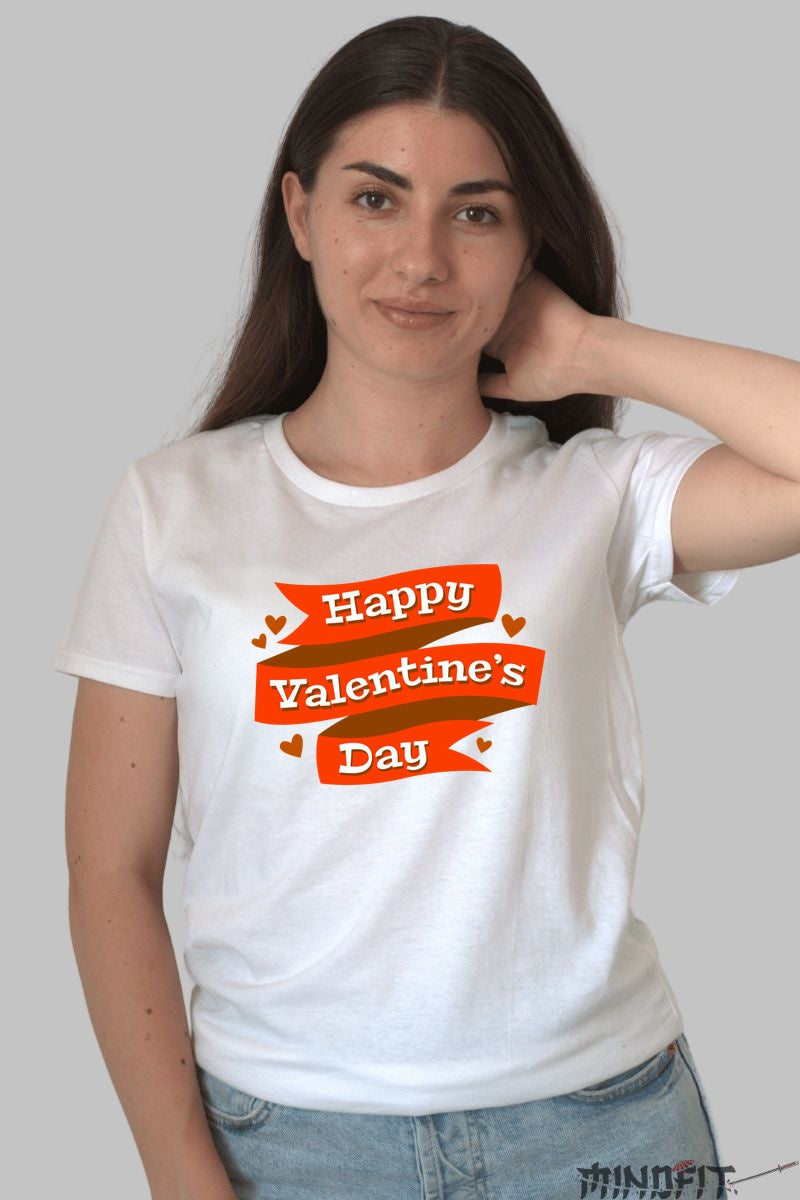 Tricou Valentine's Day - Happy Valentine's Day Cu Inimi dama alb