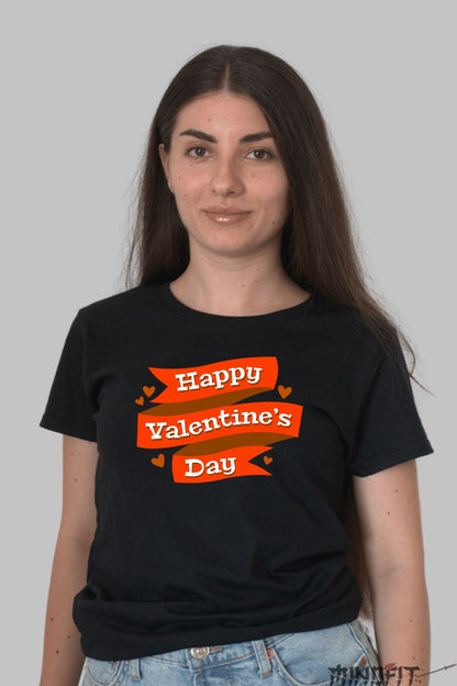 Tricou Valentine's Day - Happy Valentine's Day Cu Inimi dama negru