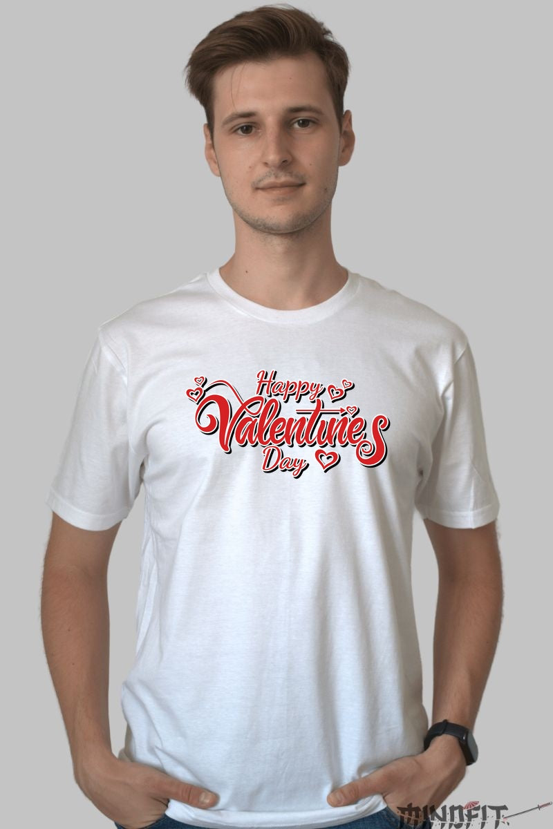 Tricou Valentine's Day - Happy Valentine's Day cu Inimi barbat alb