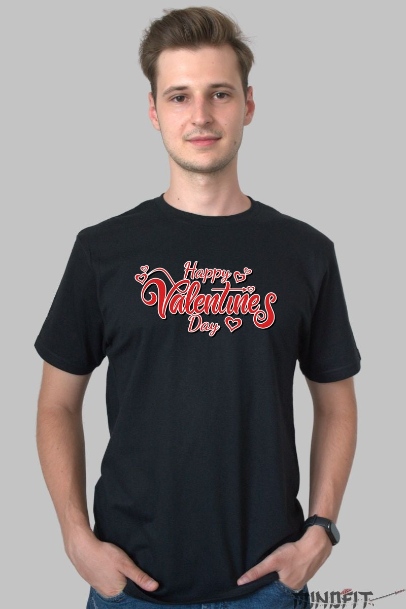 Tricou Valentine's Day - Happy Valentine's Day cu Inimi barbat negru